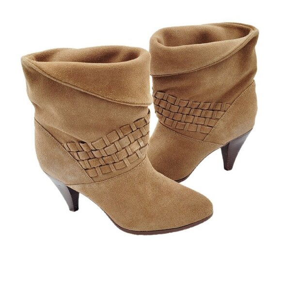 Farylrobin Ankle Boots Womens Size 7.5 Brown Suede Booties Weaved Anthropoligie - Picture 2 of 10